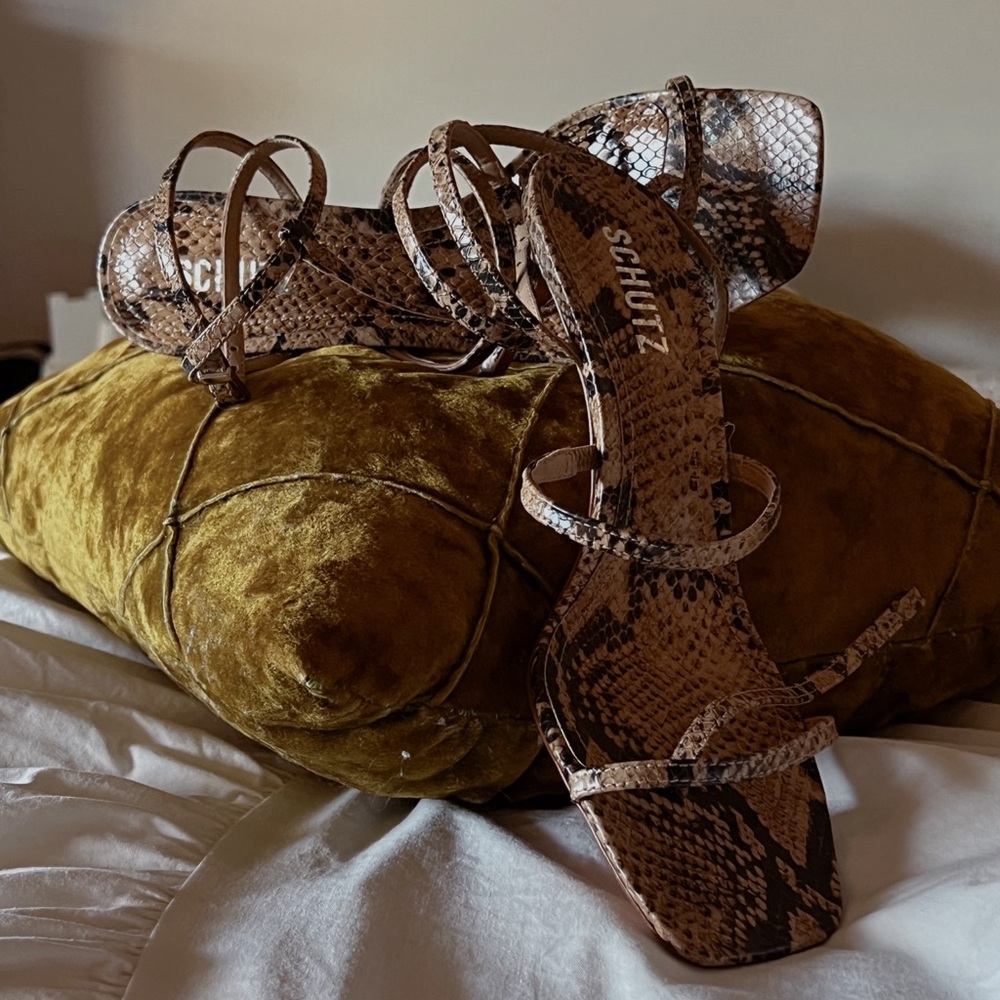 | Schutz Snakeskin Strap Heels
